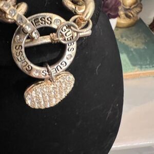 Vintage chunky Guess Heart chain toggle crystal bracelet